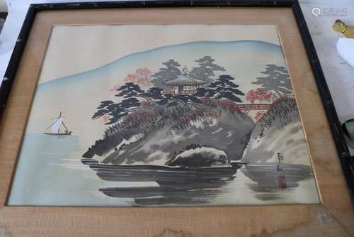 Asian Painting on Silk, signed & red  stamp