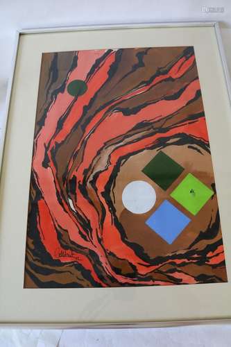 Acrylic Water Color Abstract Painting signed Callebaut 1972