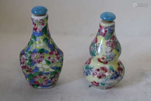 Pair of Hand Painted Snuff Bottles, one signed