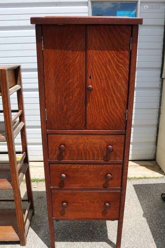 Antique Oak Shaving Stand, 3 Draws, double door, lift top