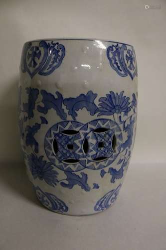 Chinese Blue & White Porcelain Glaze Garden Stool