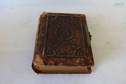 Antique Carved Leather Photo Album with Tin Type Photo's