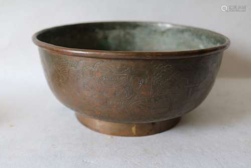 Chinese Carved Bronze Bowl