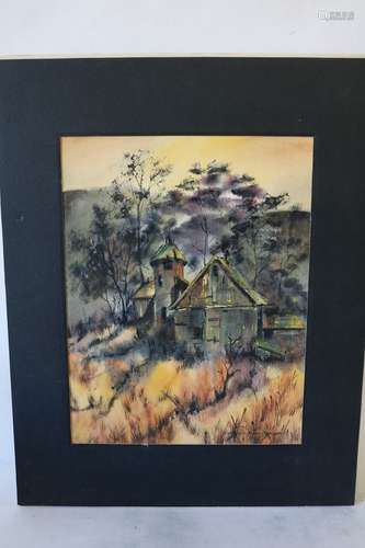 Jerrie D. Van Baarle signed Water Color,  Farm House