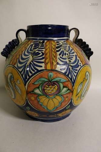 Lg Hand Painted Pottery vase T. Ruth, Mex.