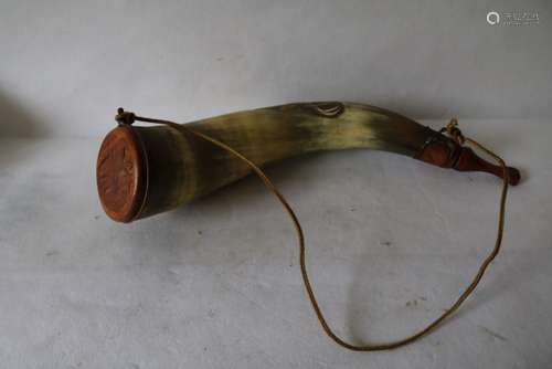 Beautiful Carved Antique Powder Horn