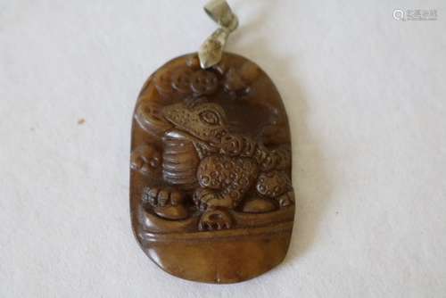 Brown Jade Hand Carved Pendant with Frog