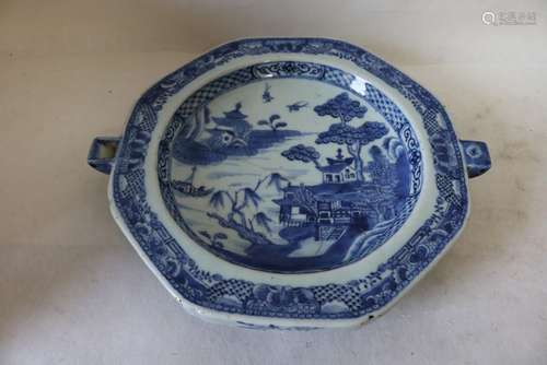 Antique Blue & White Porcelain Blue Willow Warming Plate