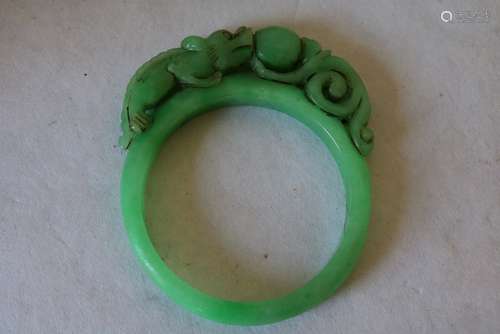 Carved Green Jade Bracelet with Dragon