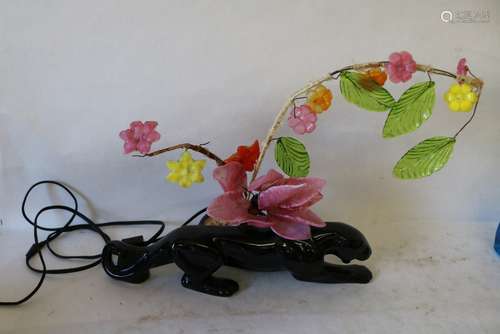 1950's Panther T.V. Lamp with Glass Flowers