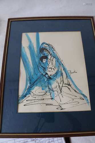 Risolia Watercolor, signed Mother & Child