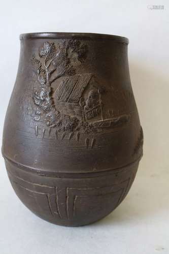 Cast Iron Chinese Vase, signed