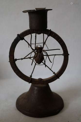 Early Antique Folk Art Spider Candle Holder