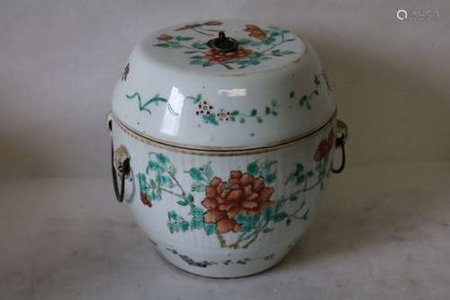 Asian Covered Porcelain Jar, Hand Painted