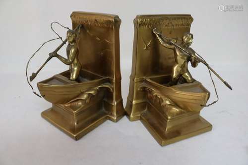 Pair of Brass New Bedford Whale Man  Bookends