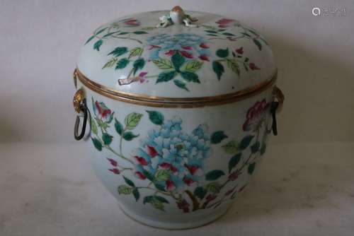 Asian Covered Porcelain Jar, Hand Painted