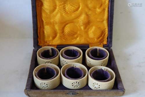 Carved Bone Napkin rings in original Box