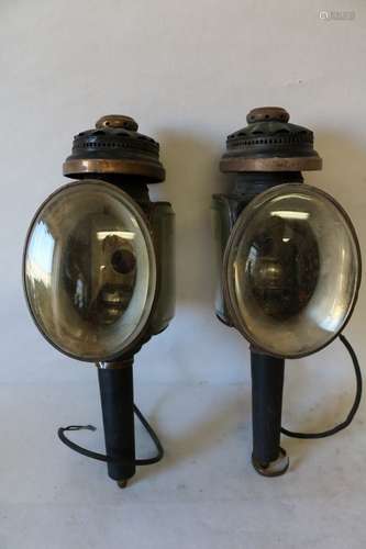 Pair Antique Carriage Lamps/Lanterns with Bracket, Electrified