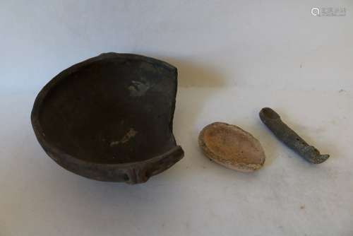 3 pieces Ancient Chinese Clay Pottery Earthenware, as found