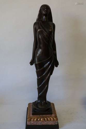 Bronze Egyptian Statue on Marble Base, unsigned