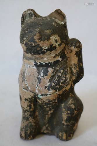 Antique Early Clay Pottery Earthenware Cat, as found