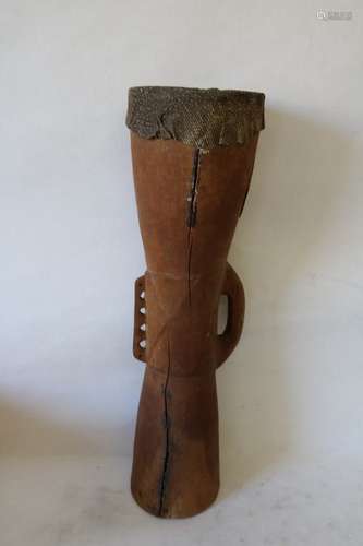 African Wood Hand Carved Bongo Drum with Snake Skin