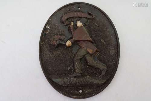 Cast Iron Oval Fire Man Plaque, #3780