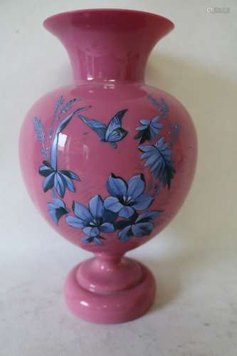 Pink Bristol Hand Painted Vase, Floral & Butterfly