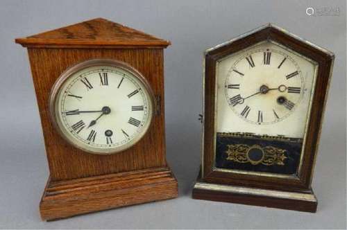 Two Old Antique Wood Mantle Clocks