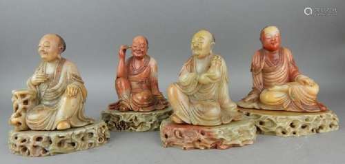 Four Chinese Carved Soapstone Luohan Figures