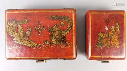 Two Hand Painted Boxes with Handles