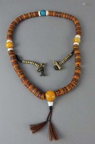 Amber, Turquoise and Ox Bone Necklace