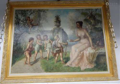 French Monumental Signed Oil on Canvas