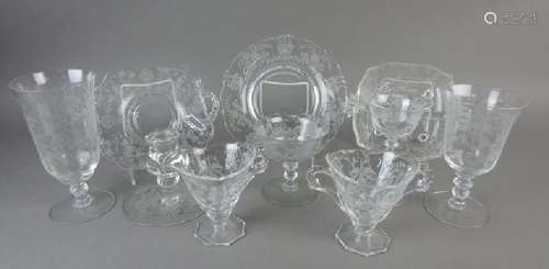 Twenty-One Heisey Orchid Etched Stems & Platters