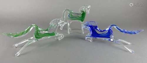 Three Murano Style Blown Art Glass Horses