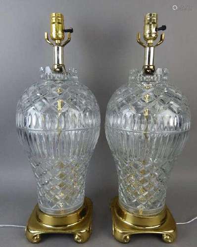 Pair of Large Crystal Lamps