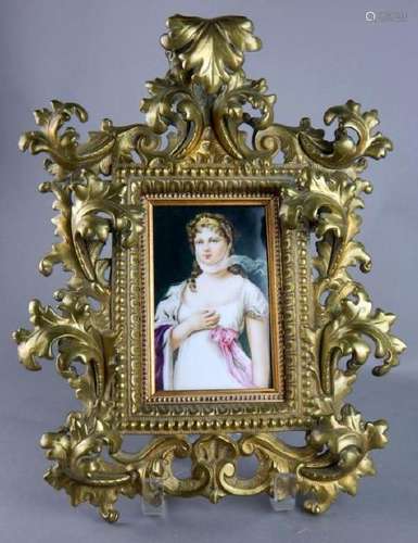 KPM Style Porcelain Plaque in Gilt Bronze Frame