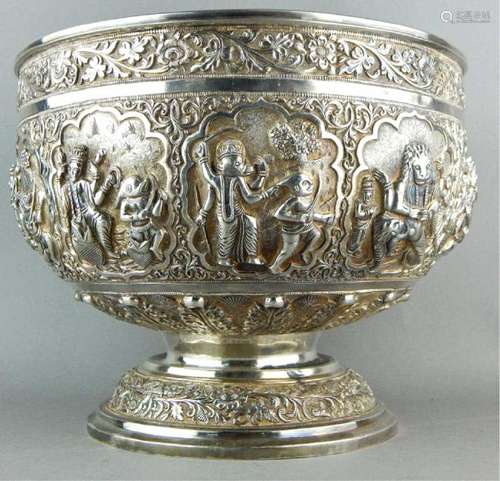 19th Century Burmese Silver Center Pedestal Bowl