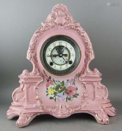 Bright Pink Porcelain Mantle Clock