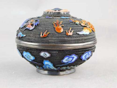 Chinese Silver and Enamel Box With Coral