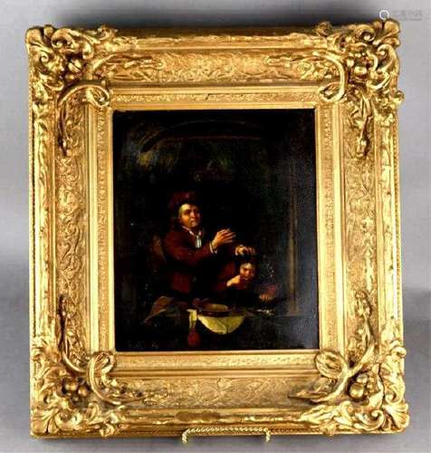 19th Century Oil Painting on Tin in Gold Frame