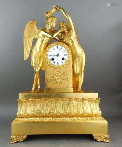 French Dore Bronze Empire Style Figural Clock