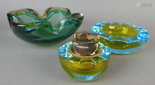 Murano Art Glass Ash Tray, Lighter and Bowl