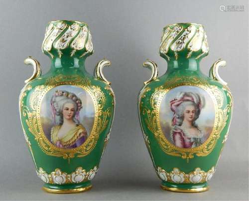 Pair of German Porcelain Portrait Vases