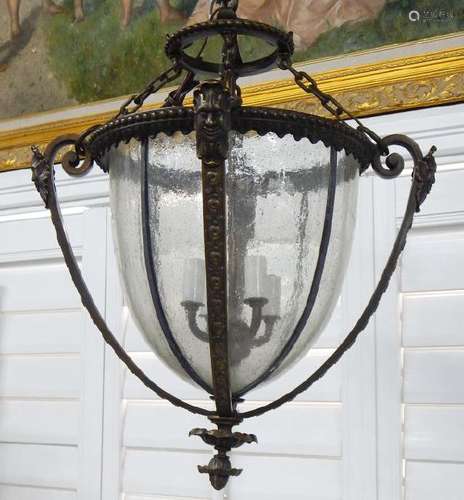 Bronze and Seedy Glass Hanging Lamp