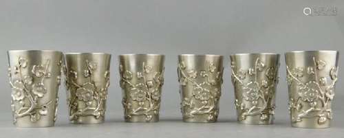 Six Antique Chinese Silver Shot Glasses