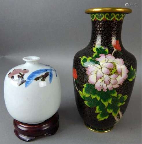 Chinese Vase with Flowers & Cloisonne Vase