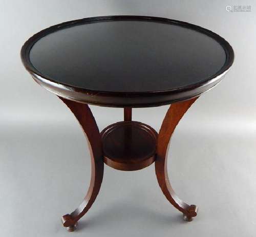 Small Round Mahogany Side Table with Glass Top