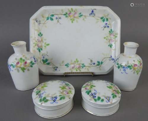 Five Piece Hand Painted  Porcelain Dresser Set