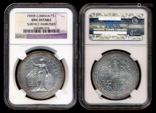 British Trade Dollars 1909B NGC UNC Details